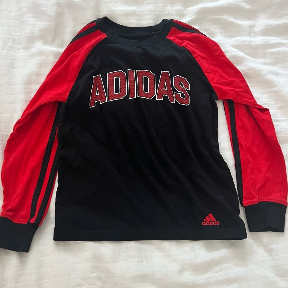 Adidas Black Long Sleeve Shirt with Red Stripes-Boys Size 6